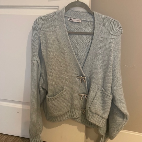 Zara Sweaters - Zara blue bow cardigan